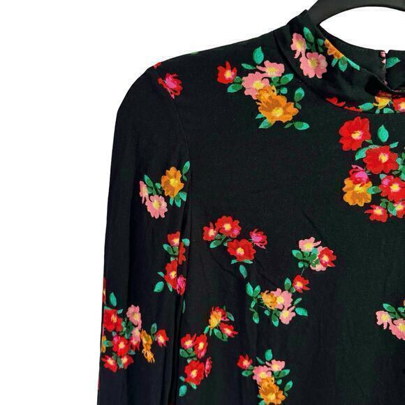 Zara Long Sleeve Floral Dress Black Size M‎ - Picture 4 of 8